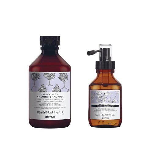 Davines Naturaltech CALMING Shampoo & Superactive Serum, Gentle Cleansing While Relieving Itch In Sensitive Scalps, Irritation Relief, 8.45 fl. oz. & 3.38 fl. oz.