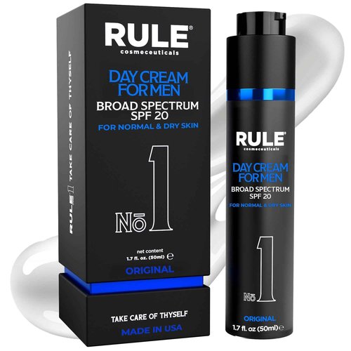 RULE COSMECEUTICALS No.1 Day Cream for Men, 10-in-1 Anti-Aging Face Moisturizer to Reduce Wrinkles & Dryness, SPF 20, Collagen, Vitamins B, C & E - Normal & Dry Skin - Original, 50 mL