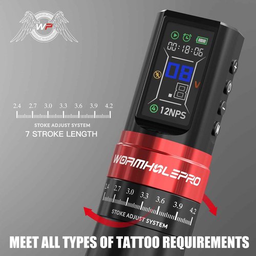WORMHOLE PRO 7 Adjustable Strokes Multi-function Wireless Tattoo Gun Tattoo Machine Tattoo Pen with Smart Display, Coreless Motor, for Professional Artists BOOTES HKP13-A