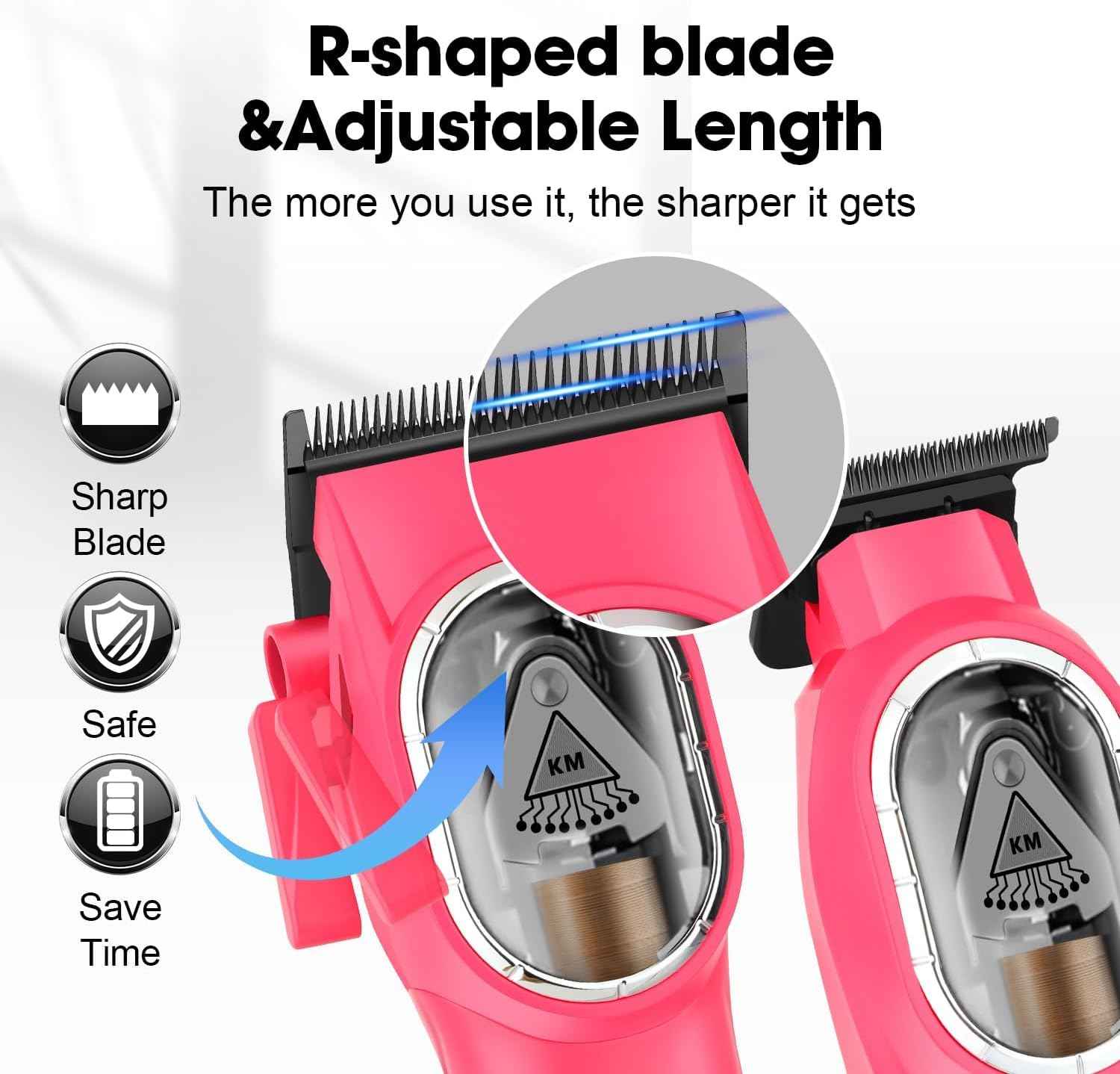 KEMEI Hair Clipper and Trimmer Set Professional Cordless Hair Clipper for Men, Electric Barber Clipper Hair Cuttings Kit, 9000 RPM Motor, DLC T-Blade Trimmers for Men with LCD Display, KM-8502, Pink