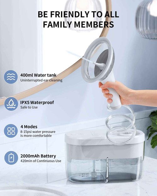 Ear Wax Removal Tool Camera - Ear Irrigation Flushing System & Ear Cleaner with Camera 1080 HD, Ear Flushing Kit for Adults with One-Piece Waste Tank, Earwax Removal Kit with Camera White XL