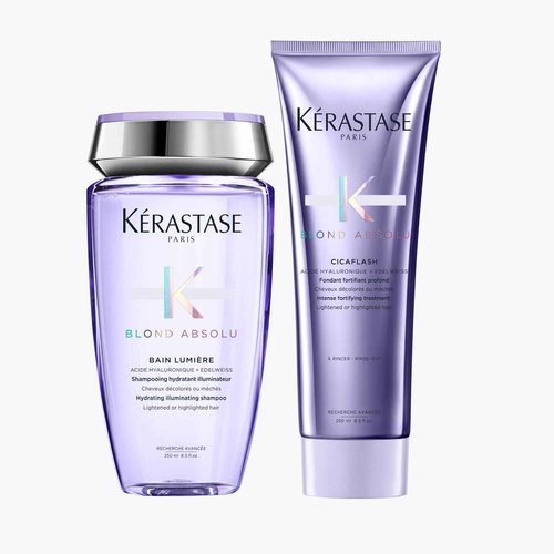 Kerastase Blond Absolu Lumière Illuminating Shampoo & Cicaflash Conditioner Set For Lightened, Highlighted and Grey Hair - Nourishes and Illuminates With Hyaluronic Acid