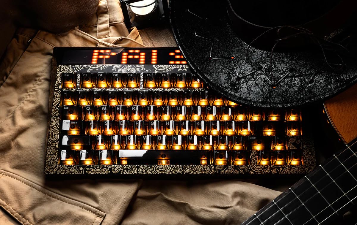 Angry miao Gold Paisley 75 Key Wireless Mechanical Gaming Keyboard, Electronic PC Computer Keyboards for Tri-Mode Connection, Leaf Spring Mount Custom Internals Hotswapable Switch Bundle