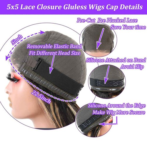 UMEGIRL 22 Inch 5x5 HD Lace Closure Wigs Human Hair Body Wave Wear and Go Glueless Wigs Pre Plucked Pre Cut P4/27 Honey Blonde Highlight Ombre Lace Front Wig Human Hair Wig 180% Density