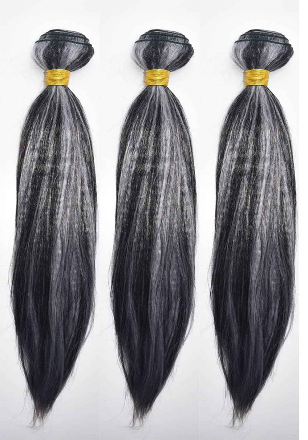 Habiliana Bundles Human Hair 24 26 28 Inch Straight P1B/GREY Human Hair Bundles 11A Unprocessed Brazilian Virgin Quick Weave Hair Extensions for Black Women