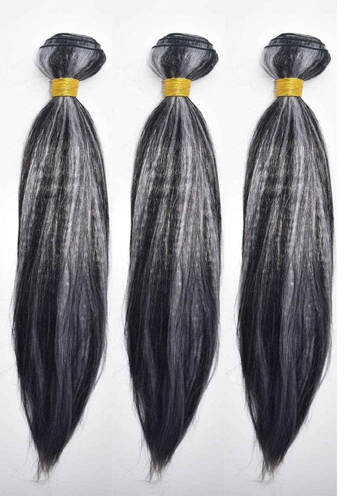 Habiliana Bundles Human Hair 18 20 22 Inch Straight P4/GREY Human Hair Bundles 11A Unprocessed Brazilian Virgin Quick Weave Hair Extensions for Black Women