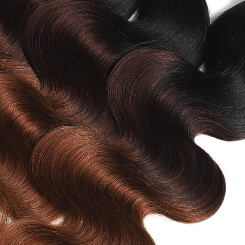 ANMETAN T1B/2/30 Chestnut Brown 3 Tone Ombre Color Human Hair 3 Bundles Thick Bundle Wavy Keep Soft after Washes 10/12/14 Inch