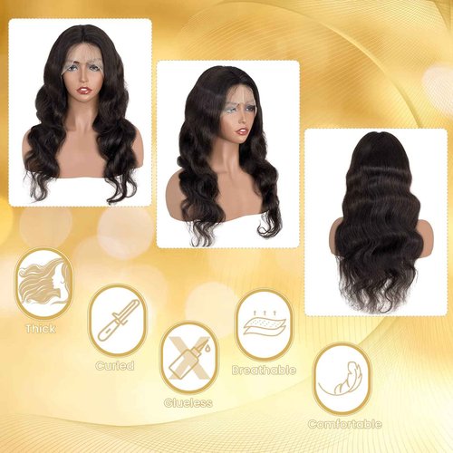 TESSHAIR 13x4 Body Wave Lace Front Wigs Human Hair Pre Plucked for Black Women, 180% Density Glueless Transparent Lace Front Wigs Human Hair Wig with Baby Hair (24 Inch)
