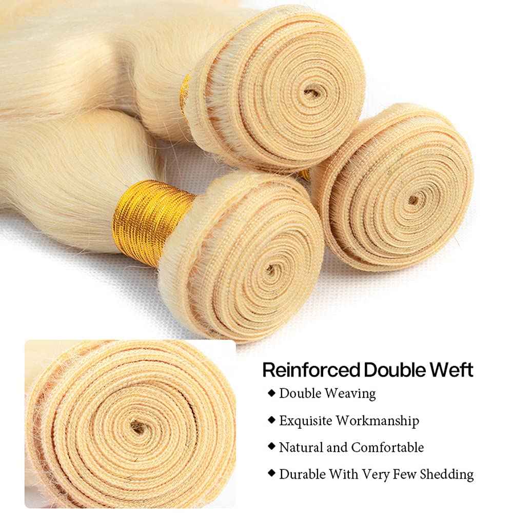 30 32 34 Inch Blonde Bundles Human Hair 613 Body Wave Bundles Double Weft Soft Real Blonde Hair Weave Grade 8A Peruvian Virgin Hair Extensions