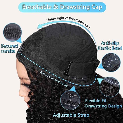 QUANDIAN Kinky Curly Half Wig Human Hair 200% Density Wear Go Glueless Wigs Human Hair 20 Inch Curly 3 In 1 Half Wigs for Women Drawstring Seamless Flip Headband Wig Beginner Friendly