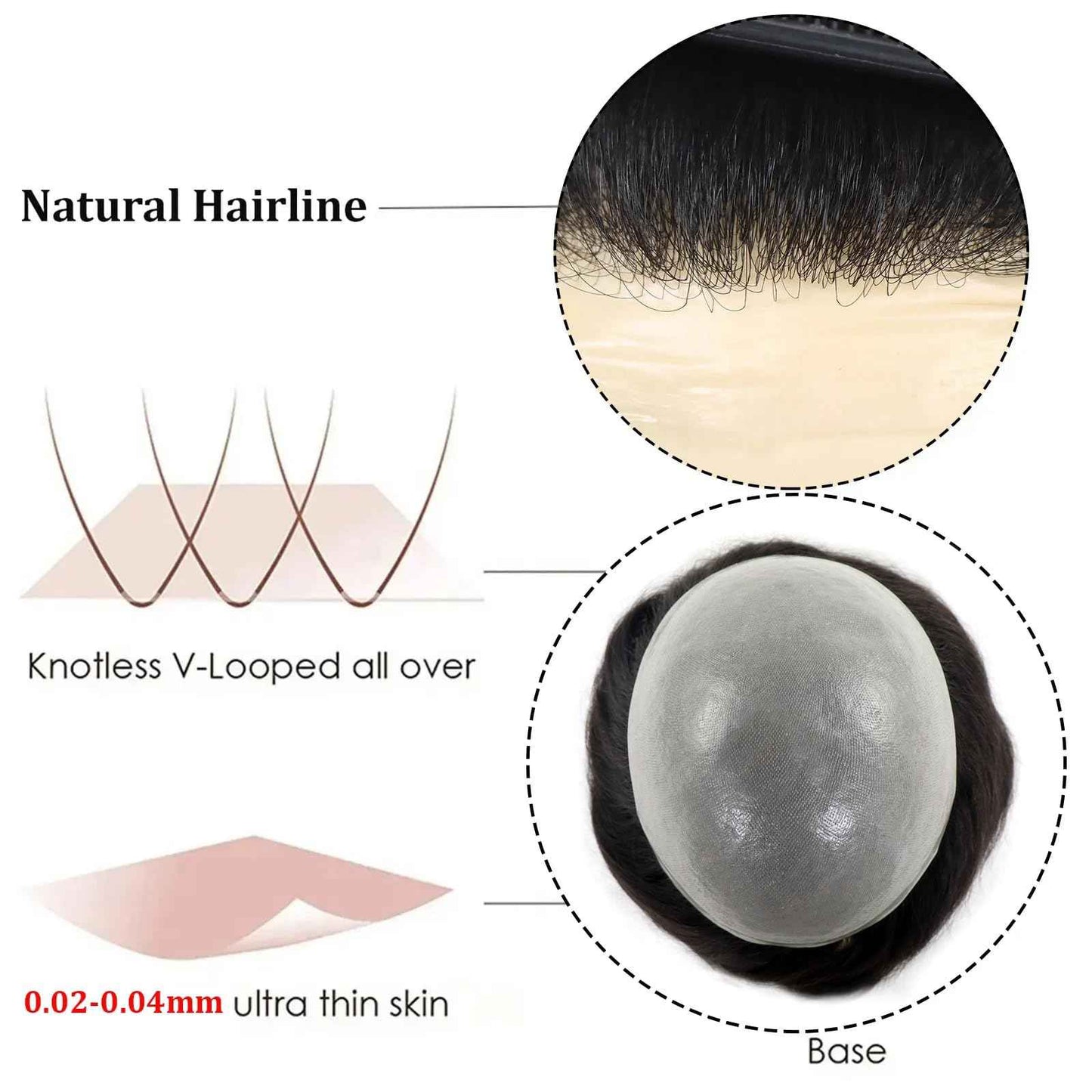 Lavishairs 0.03mm Thin Skin Human Hair Men Toupee Brown Full PU Base Hairpiece For Men Wig Natural Wave Styles Human Hair Mens Wigs Replacement Systems 8x10 Size (Black, 0.04-0.06, Straight)