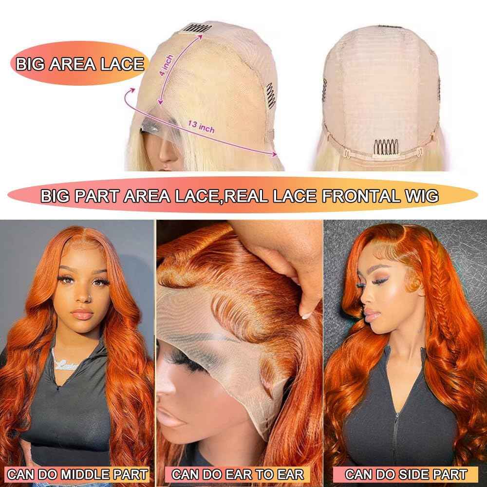 Ginger Orange Lace Front Wigs Human Hair Body Wave 13x4 HD Transparent #350 Ginger Lace Front Wig Human Hair Wear and Go Glueless Ginger Wigs Human Hair Pre Plucked Colored Wigs For Black Women
