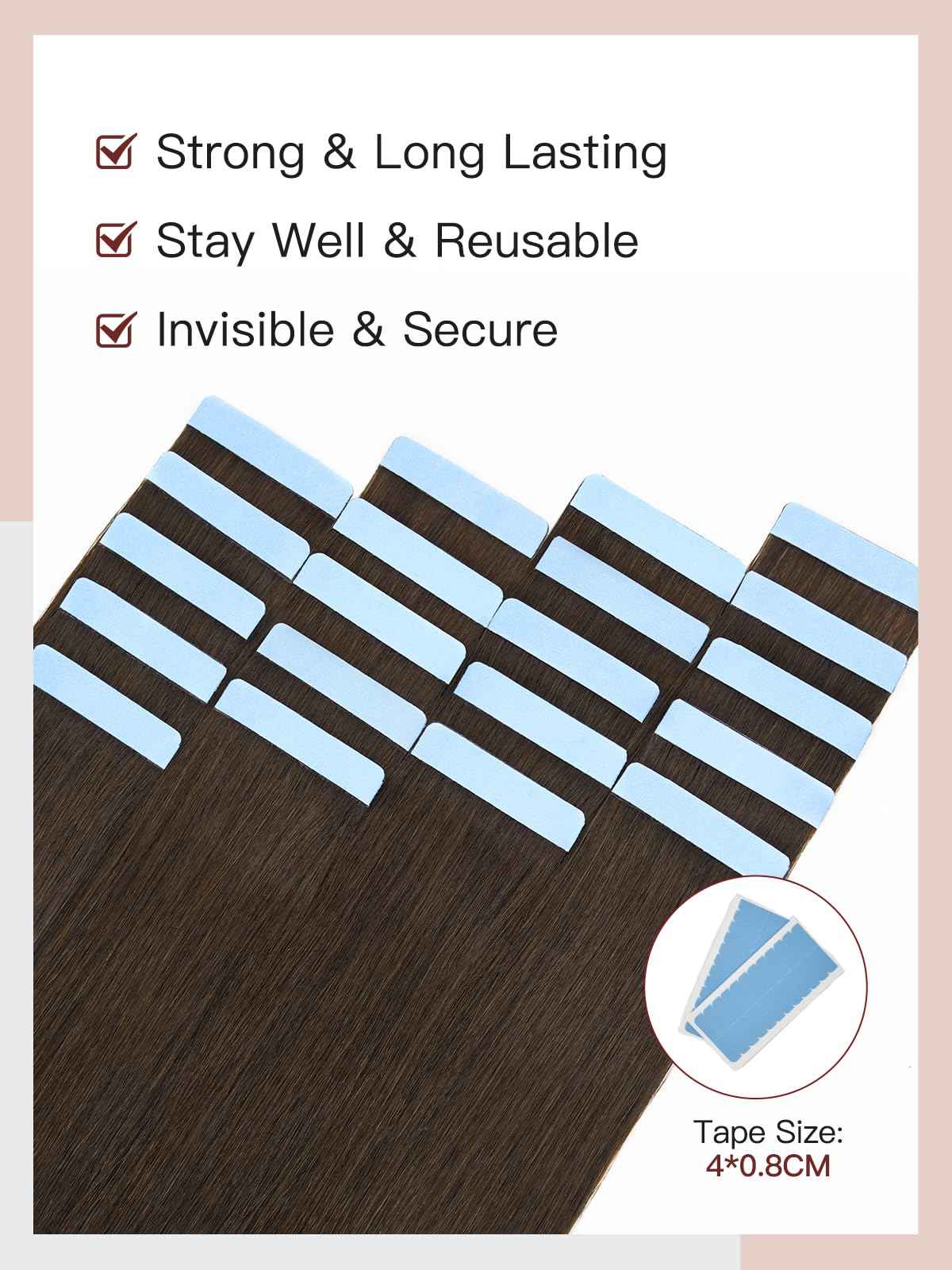 LOVELINE Tape in Hair Extensions Human Hair, Drak Brown, 22 Inch 20Pcs 50g, Skin Weft Seamless Invisible, Soft and Thick Luxury Remy Human Hair Extensions