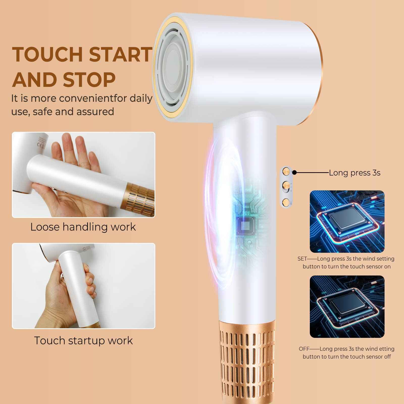 Hair Dryer，110000 RPM High-Speed Blow Dryer 500 Millions Negative Ionic Care HairDryer for Fast Drying, 200 Million Negative ion Hair-Dryer,Thermal Brush，hot air Brush