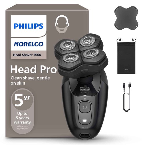 Philips Norelco Head Shaver Pro 5000 Series - Skull Shaver for Men and Women, 360° Flexing Head & ComfortCut Blades for Clean Shave, Gentle on Skin, Model HS5980/40