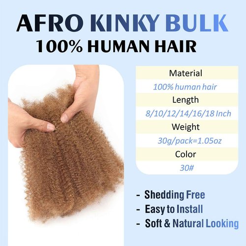 afro kinkys bulk human hair 8-28 inch afro kinky bulk 100% human hair for dreadlock extensions repair loc making twists (30#, 16inch(Pack of 2))