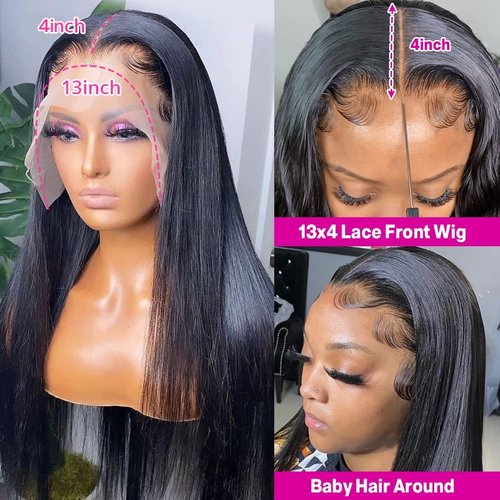 Aliglossy Brazilian Transparent Lace Front Wigs Human Hair 13x4 Straight Wigs Human Hair for Women Pre Plucked with Baby Hair Natural Hairline Wear & Go Glueless Lace Wig 180% Density 24 Inch 10A