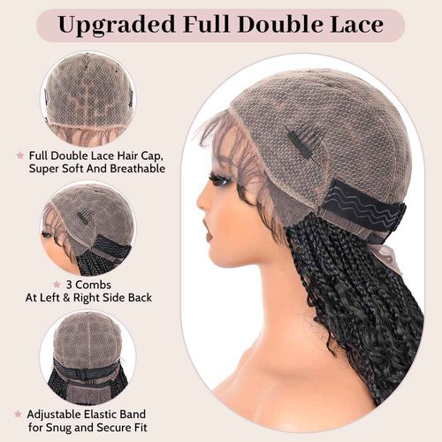 Suntefic Boho Box Braided Wigs for Black Women Glueless Double Full Lace Human Hair Blended Lightweight Hand Braid Wig with Baby Hair (2-Black, 28 In)