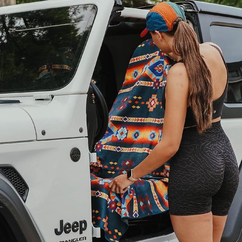 Sprints Athletic Running Towel, Full-Sized, Car Seat Cover - Performance Microfiber (Aztec Artisans & Chocolate Currency)