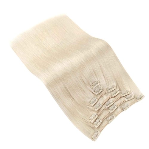 Ve Sunny Blonde Clip in Hair Extensions 22inch Platinum Blonde Human Hair Extensions Clip ins Long Hair Clip in Human Hair Extensions Color 60 Add Hair Length 7pcs 120g