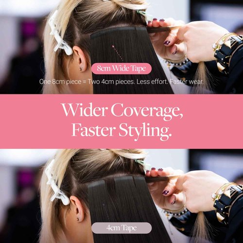 GOO GOO Tape in Hair Extensions Human Hair, 1B Natural Black, 8cm Wide Tape, 18inch 20pcs 100g, Tape Weft Hair Extensions, Real Human Hair, Seamless Tape in