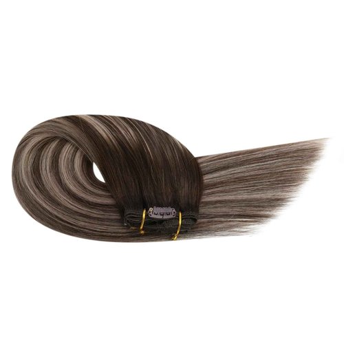Ugeat Hair Extensions Clip in 18 Inch Clip in Extensions Real Human Hair Balayage Brown Human Hair Extensions Clip ins Ash Brown No Damage 7Pcs 120G 4/18/4