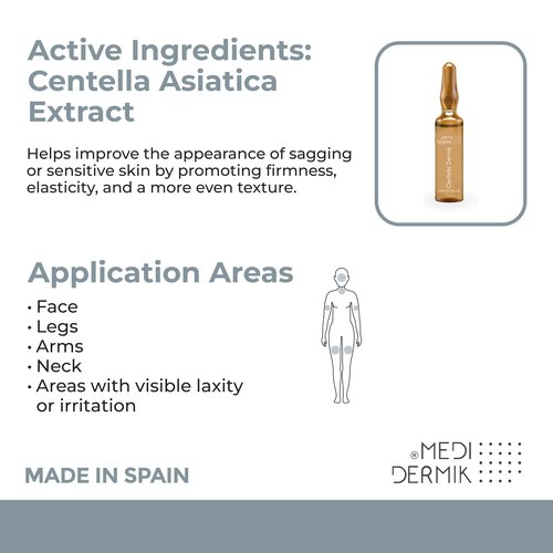 MEDIDERMIK ASIAN CENTELLA. Helps to nourish and improve the skin appearance. Aestheticians' favorite liquid ampoules. 20 Ampoules x 5 ml (100 ml/ 3.38 fl oz)