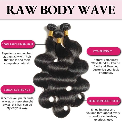 12A Human Hair Bundles Body Wave Bundles Human Hair 18 20 22 Inch 100% Unprocessed Brazilian Virgin Hair Body Wave 3 Bundles Deals Real Human Hair Extensions For Black Women Natural Black