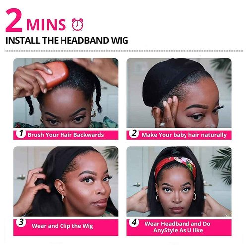 TNICE Headband Wig Human Hair Straight 24 Inch Headband Wigs for Black Women Glueless None Lace Front Human Hair Headband Wig Brazilian Virgin Hair Wear and Go Wigs 150% Density Natural Black
