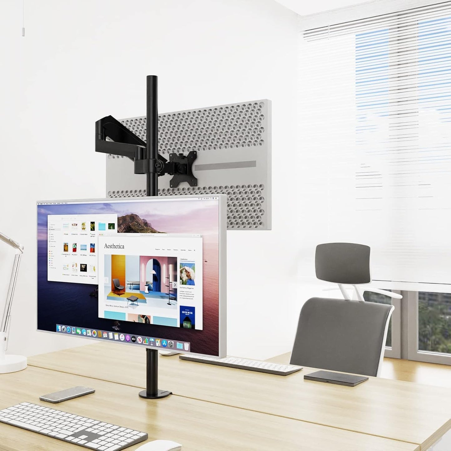 17-32'' Vertical Monitor Stand, 34.9'' Long Pole Stand, Max Load 19.8 lbs, Adjustable Tilt/Swivel/Rotate WORLDLIFT Dual Stacked Monitor Mount, VESA 75 * 75/100 * 100mm