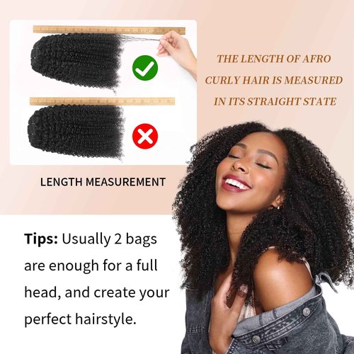 Afro Kinky Curly Clip Ins Human Hair 4C Hair Clip in Extensions Real Natural Human Hair for Black Women 8 pecs with 20 Clips 120g Natural Black Color 22 Inch