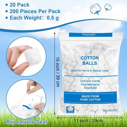 Heigble 4000 Pcs Soft Cotton Ball Bulk Organic Medium Cotton Ball for Absorbent Multipurpose Pure Nail Polish Remover Makeup Removal First Aid Face Crafting Cleaning Skin Applying Lotion