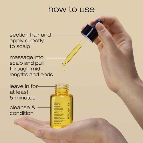 shu uemura art of hair Essence Absolue Pre-Shampoo & Nourishing Treatment Oil - Soothes Dry and Flaky Scalp, Leaves Scalp Moisturized and Balanced, Nourishes For Soft and Shiny Hair, 1.7 Fl Oz
