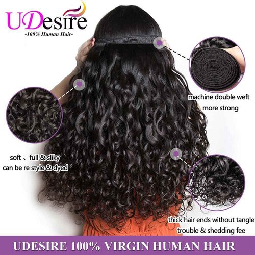UDesire Water Wave Human Hair Bundles Wet and Wavy Bundles Human Hair Water Wave 22 24 26 Inch 100% Unprocessed Curly Hair Extensions Natural Black