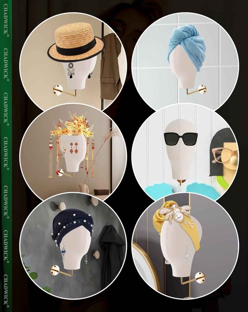 CHADWICK Mannequin Head Wall Mount, Hanging Wig Stand for Wigs, Hats and Glasses, Lash Mannequin Head, Hat Display Stand, Wig Holder for Multiple Wigs, Wig Storage Hanger, Cowboy Hat Rack