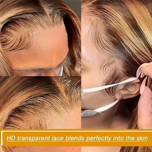 SIFULAN 13x4 Honey Blonde Lace Front Wig Human Hair 180 Density 24 Inch Highlight Ombre Straight HD Transparent Lace Pre Plucked Human Hair Wigs for Women P4/27 Color