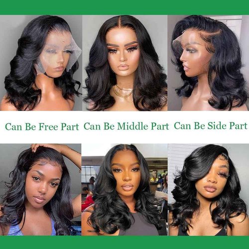 UVVUVV 13x4 Body Wave Lace Front Wigs Human Hair 180 Density 16 Inch Lace Frontal Wigs Human Hair Pre Plucked HD Transparent Short Body Wave Wigs for Women Natural Black Color