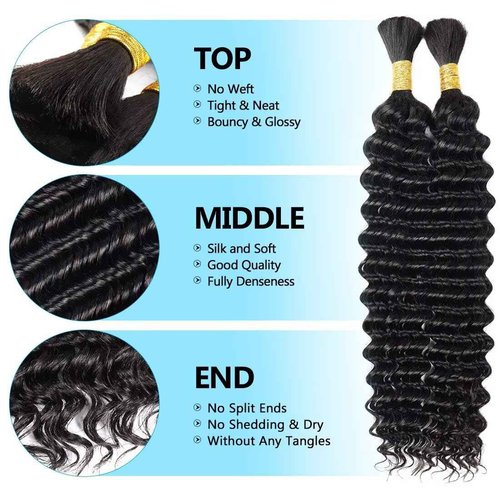 160g 5 Bundles Human Braiding Hair for Boho Braids 18 Inch Curly Boho Hair for Braiding Knotless 12A Deep Wave Bulk Bohemian Natural Black