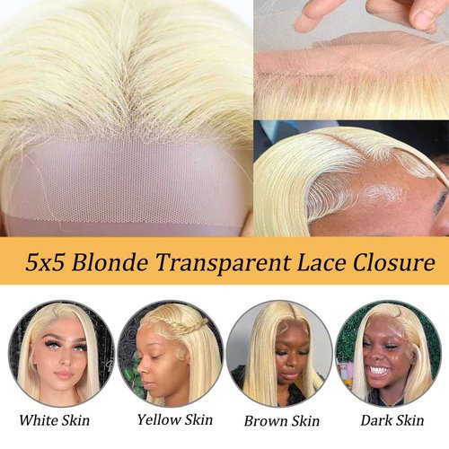 Blonde 5x5 Hd Lace Closure Brazilian Virgin Human Hair Body Wave Invisible Transparent Lace Pre plucked with baby hair Natural Hairline Free part 150 density 16 Inch
