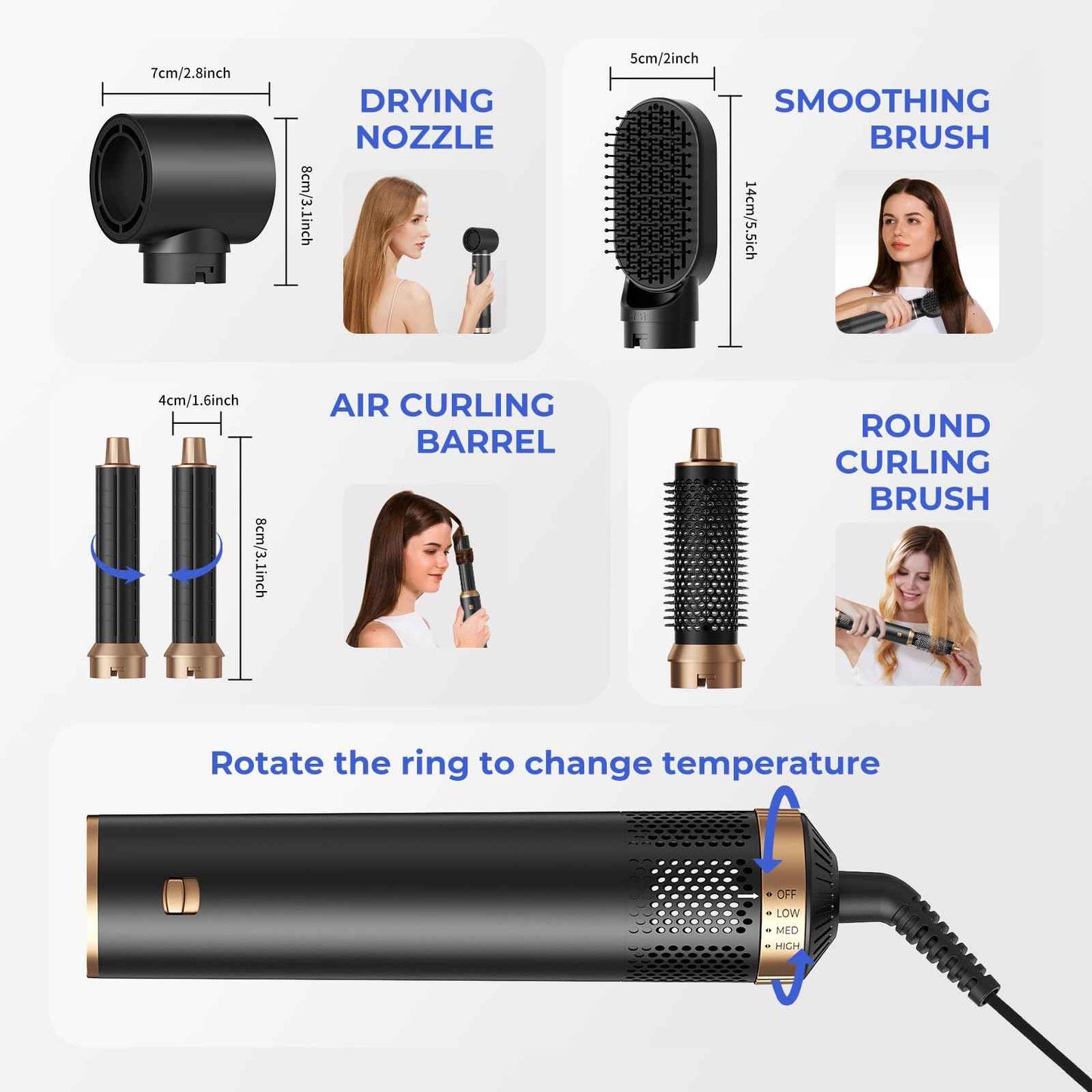 5 in 1 Blow Dryer Brush, Hair Dryer Brush Set Negative Ion Upgrade Hot Air Brush Air Styler Curling Wrap Air Curler, Curling Iron Hair Styling Tools As A Gift for Straight/Curl/Drying/Smoothing