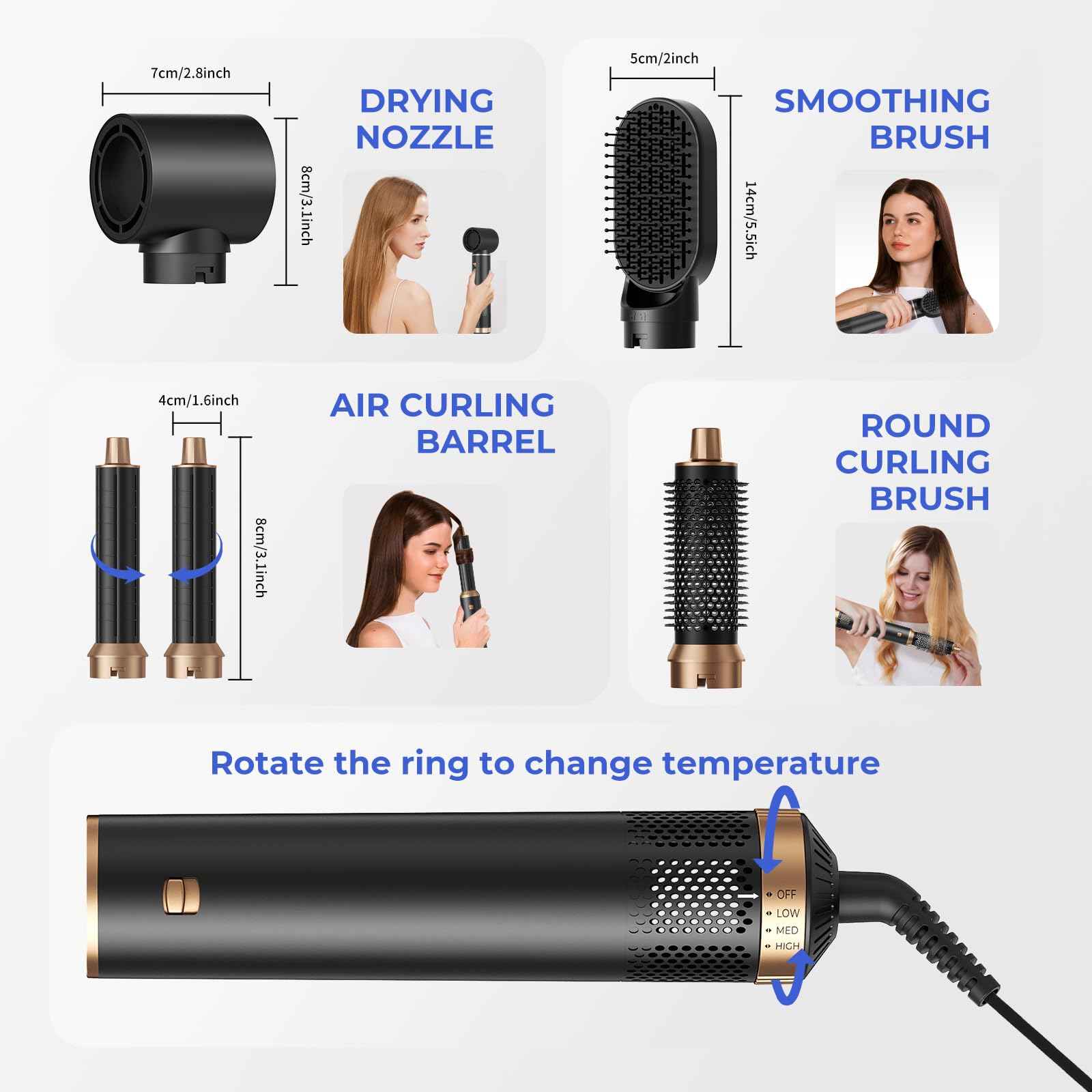 5 in 1 Blow Dryer Brush, Hair Dryer Brush Set Negative Ion Upgrade Hot Air Brush Air Styler Curling Wrap Air Curler, Curling Iron Hair Styling Tools As A Gift for Straight/Curl/Drying/Smoothing