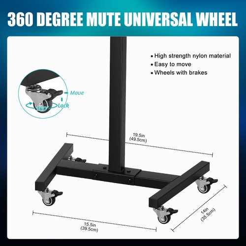 Poarmeey Tattoo Tray on Wheels Salon Tray Cart with Cylinder Rack Rolling TrayTable Station Adjustable Height for Tattoo Studio Salon