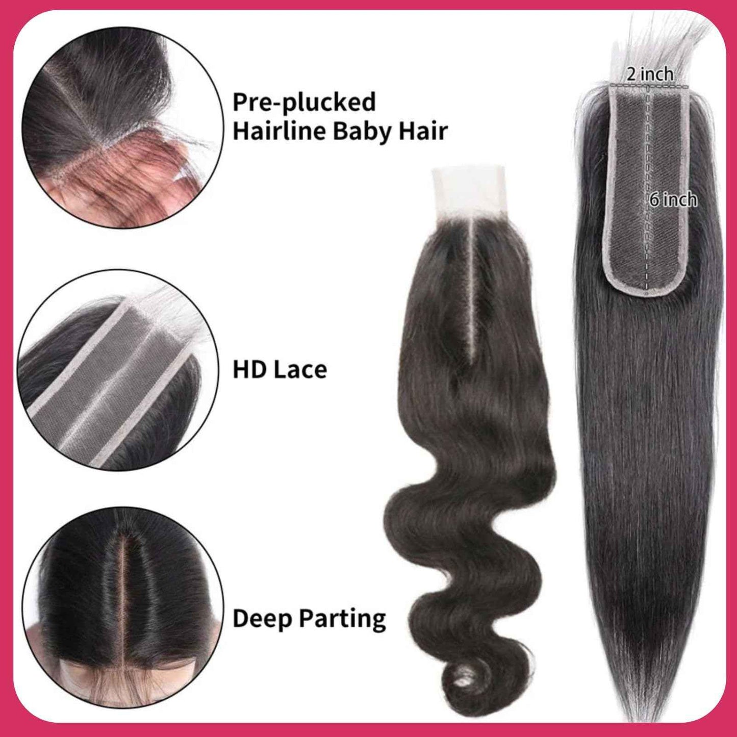 2x6 Closure, Straight Human Hair Hd Lace Closure Invisible Skinlike 2 by 6 Hd Lace Middle part Bleached Knot Pre-Plucked Natural Hairline 18 Inch 2 6 Frontal Hd Closure Natural Black 18inch