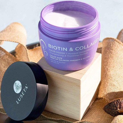 Luseta Biotin & Collagen Hair Growth Set: 16.9oz Shampoo, 16.9oz Conditioner, 3.38oz Serum, and 16.9oz Mask