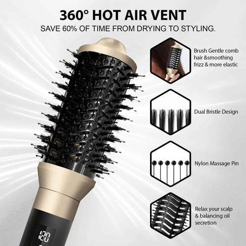 Hair Dryer Brush and 8 in 1 Hair Styler, Blow Dryer Brush with 110,000 RPM High-Speed Negative Ion, Multi Hair Styler with HD Digital Display for Fast Drying Straightening Curling (Black Gold)