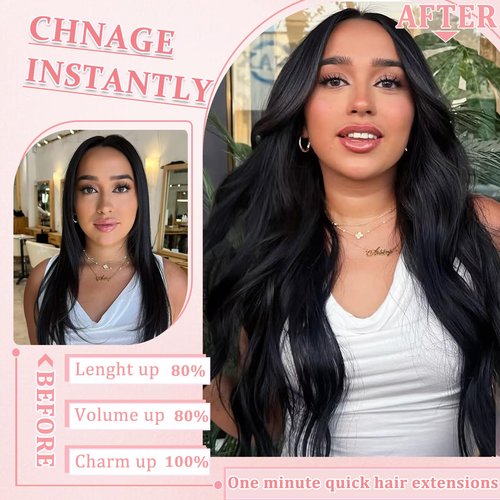 Clip in Hair Extensions Real Human Hair Clip in Extensions for Women Seamless Invisible Jet Black Natural Remy 100% Human Clips ins Extension 8pcs Double Weft 20 inch 3.7oz/105g