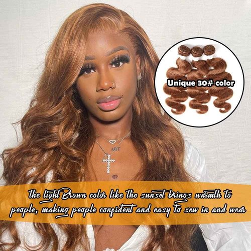 X-TRESS Color 30# Hair Bundles 3 Body Wave Bundles (12" 14" 16")100% Human Hair Dark Brown Bundles Virgin Hair Brown Bundles For Black Women Weave Bundles Human Hair Double Weft Extension(30#)