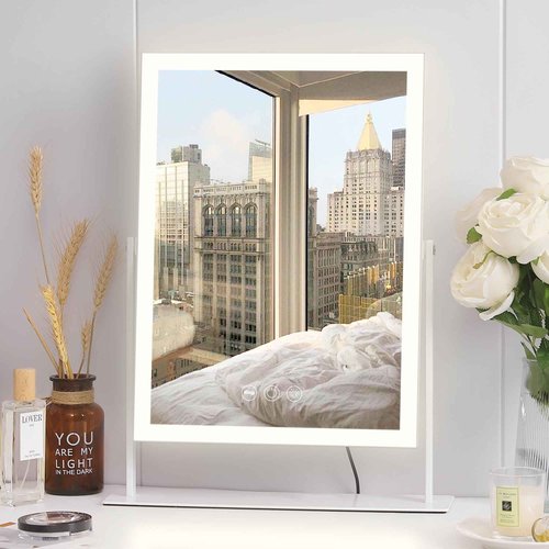 VANITII Vanity Mirror with Lights 12”x16” Hollywood Makeup Mirror with 10X Magnification and Free Rotation Dimmable 3 Color Modes Smart Touch LED Mirror