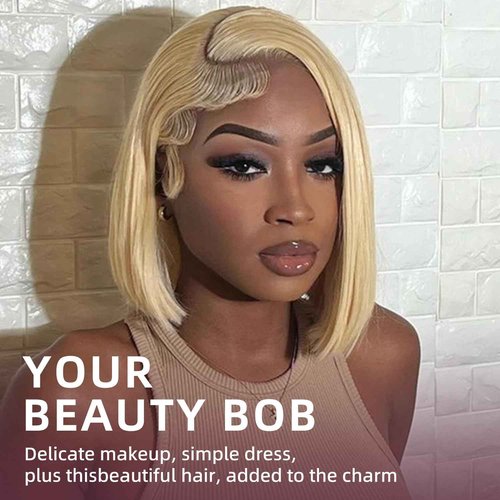 SUPERLOOK Blonde Bob Wig Human Hair 613 Lace Front Wig Human Hair 13X4 lace Front Bob Wig Pre Plucked With Baby Hair 210% Density 613 Short Bob Wigs for Women 10inch