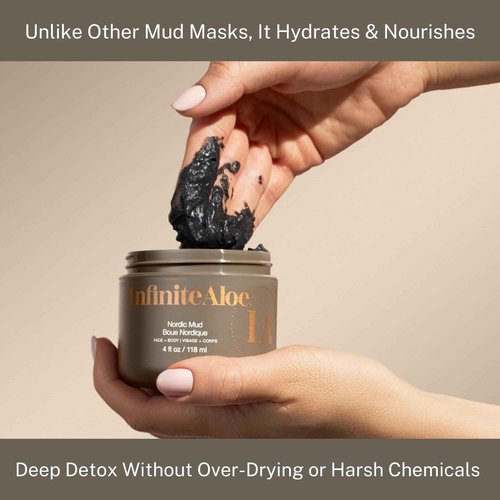 InfiniteAloe Nordic Mud Face Mask Skin Care Treatment, Peat + Charcoal + Aloe Vera + HA Combined, Suitable for All Skin Types - 4oz.